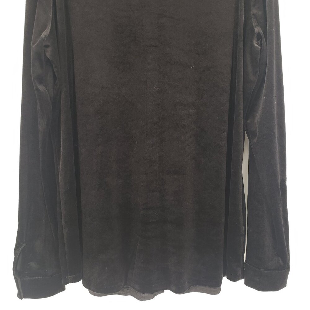 3/$25 387 Long Tall Sally Velvet Button Down Shirt Top L Long Sleeve Black Tunic - Picture 7 of 8